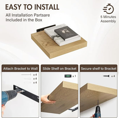 12 Inch Floating Shelves, 12" Deep Floating Shelf Wall Mounted, 12" Wall Shelves, Rustic Deep Bookshelf, Extra Deeper Display Shelves & Storage Shelves for Bedroom, Living Room, Set of 3