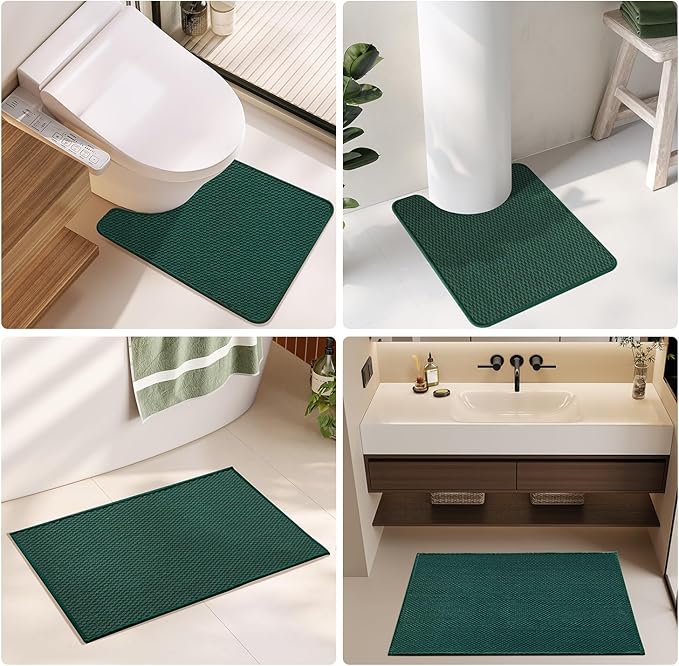Bathroom Runner Rugs Non Slip Washable Chenille Bath Rug for Long Bath Mats, Dark Green 24"x70"