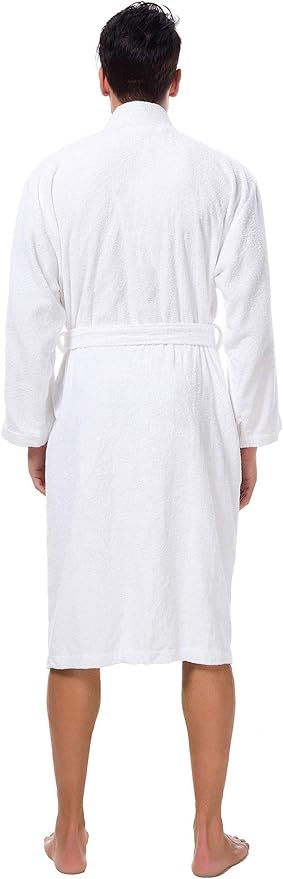 SIORO Mens Robe Terry Cloth Kimono Bathrobe Cotton Soft Shower Towel Bath Robes Calf Length Housecoat for Spa Hotel Hot Tub