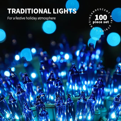 100LIGHTS BLUE Extra-Bright With End Connectors Christmas Decorative Lights 5.98m UL Certified Mini String Light Set Waterproof for Home Garden Holiday Christmas Tree Party Patio Decor Wedding