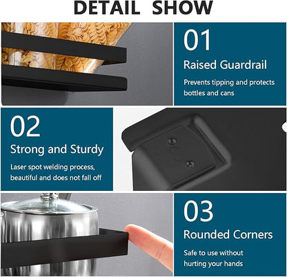 Rustproof Metal Storage Floating Shelves Wall Mounted Rectangular Shelf for Bedroom,Bathroom, Living Room, Kitchen, and Laundry Room,Nail-Free Wall-Mounted Shelves（15.75 Inch Black）