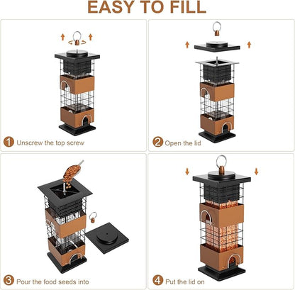 Auslar Bird Feeder, Metal Squirrel Proof Bird Feeders for Outdoors Hanging, 2.5LB Capacity Squirrel Proof Wild Bird Feeders for Outside and Garden Decoration Yard Decor