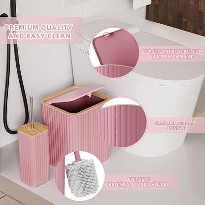 Bathroom Accessories Set - Elegant Pink Bathroom Set, 10PC Bathroom Accessory Set, Toilet Brush, Bathroom Trash Can