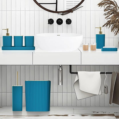Bathroom Accessories Set - Gorgeous Bathroom Set, 10PC Teal Bathroom Accessory Set, Toilet Brush, Trash Can, Qtip Holder Dispenser & Soap Dispenser