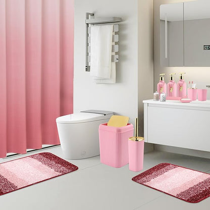 32PCS Bathroom Set Bathroom Sets with Shower Curtain and Rugs Pink Bathroom Accessories,Shower Curtain Set,Bathroom Rug Set with Bathroom Trash Can