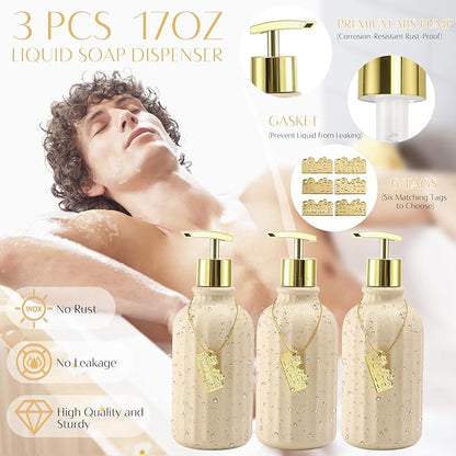17PCS Bathroom Accessory Set Bathroom Set Beige Bathroom Accessories,Toilet Brush, Trash Can, Qtip Holder Dispenser& 3PCS Soap Dispenser