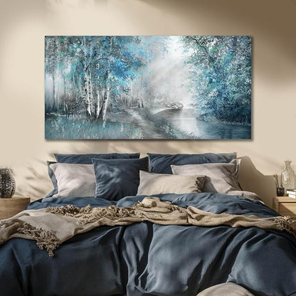 SOUGUAN Forest Wall Art for Living Room Foggy Tree Artwork Sunlight Wall Decor Nature Wall Decorations on Canvas 24"x48" Wall Paintings Ready to Hang