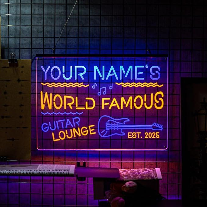 Personalized Guitar Bar Signs with Your Name for home wall light up with personalized pub name, man cave accessories, beer themed neon customizable lighted sign