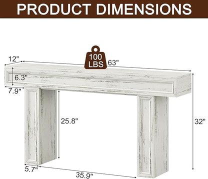 Rresyet 63 Inch Long Console Table, Sofa Table Behind Sofa, Wooden Entryway Table, Farmhouse Entryway Table for Entry, Hallway, Living Room (White)