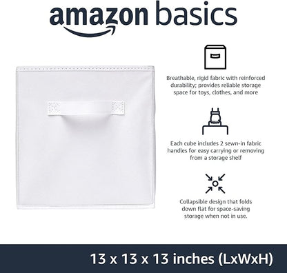 Amazon Basics Cube Organizer Storage Bins Handles, Collapsible Fabric, Pack of 6, 13"x13"x13", White