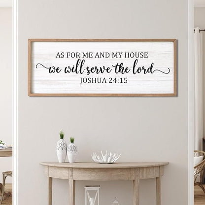 As For Me And My House We Will Serve The Lord Framed Wall Art, 40''×15'' Horizontal Positive Religious Rustic Bible Verse for Christian God Jesus Christ Prayer, Vintage Holy Catholic Scripture Decor