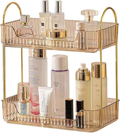 Bathroom Counter Organizer Countertop Storage, Cosmetics Skincare Shelf, Makeup Organizer Perfume for Dresser Vanity Tray, Spice Rack for Kitchen(2 Tier-Gold)