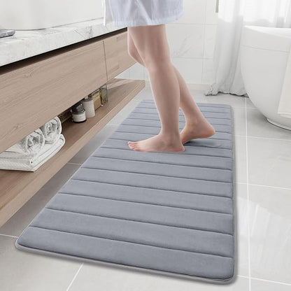 Buganda Memory Foam Bath Mat, 59" x 20", Ultra Soft and Non-Slip Bathroom Rugs, Water Absorbent and Machine Washable Bath Rug Runner for Bathroom, Shower, and Tub, Medium Grey
