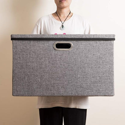 PRANDOM Extra Large Collapsible Storage Bins with Lids [3-Pack] Linen Fabric Foldable Storage Baskets Boxes Organizer Containers Cube with Cover for Bedroom Closet Office Nursery (22.8x15.75x13.8)