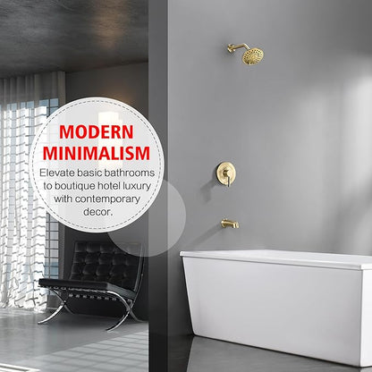 sumerain Modern Shower Faucet Set with 6-Spray Shower Head, Tub Spout and Shower Trim Kit with Valve, Brushed Gold Finish