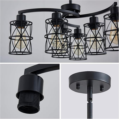 XINGQI Modern Black Chandelier 6-Light Pendant Lighting Fixture with Metal Shade 24" Height Adjustable for Dining Room Living Room Bedroom