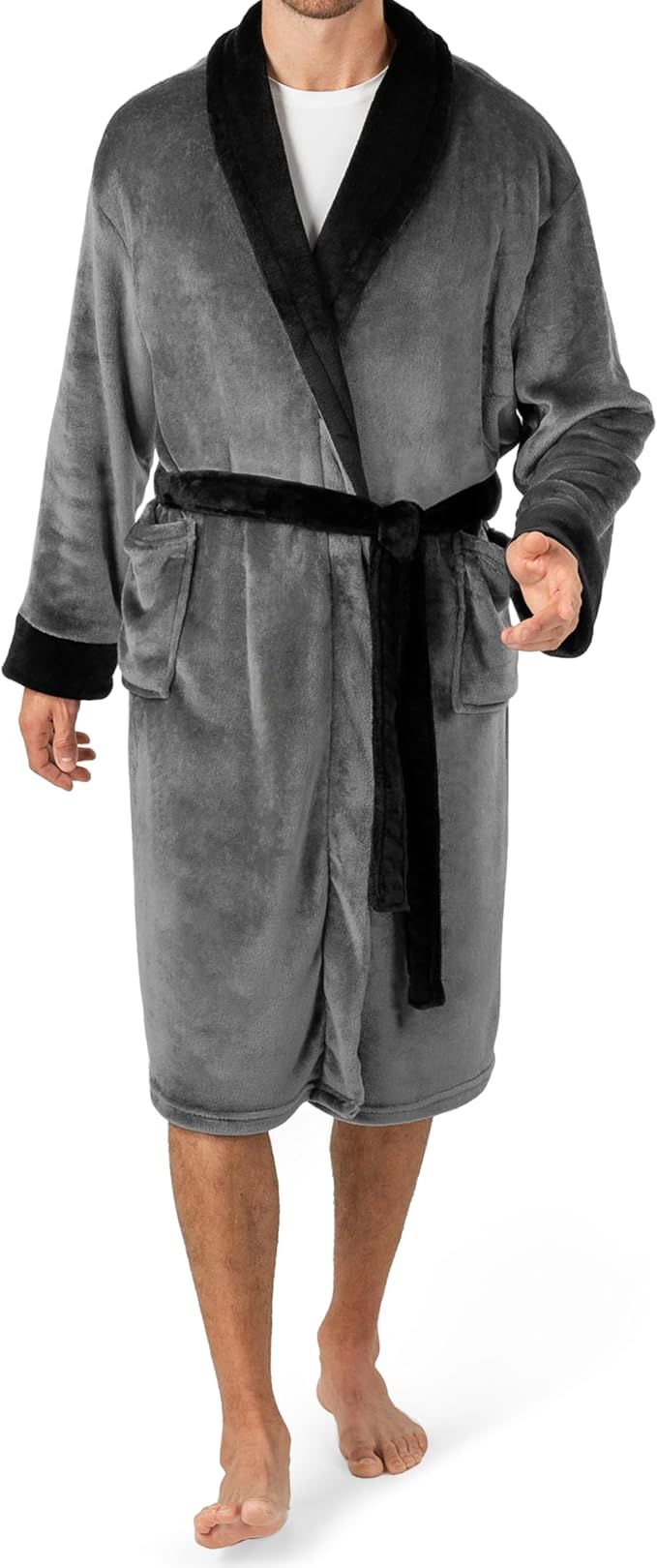 PAVILIA Mens Soft Robe | Warm Fleece Robes for Men, Soft Spa Bathrobe with Shawl Collar and Pockets
