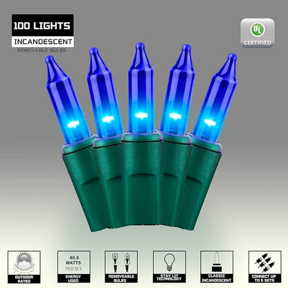 100LIGHTS BLUE Extra-Bright With End Connectors Christmas Decorative Lights 5.98m UL Certified Mini String Light Set Waterproof for Home Garden Holiday Christmas Tree Party Patio Decor Wedding