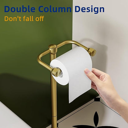 RUACQ Toilet Paper Holder Stand, Bathroom Toilet Paper Roll Holder Free Standing, Toilet Tissue Holder Stand with Post Pivoting Design, Stable Weighted Base, SUS304 Stainless Steel (Brushed Gold)