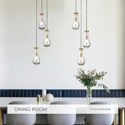 3-Light Raindrop Pendant Light Fixtures, Brass Glass Pendant Lighting, Teardrops Modern Hanging Light for Entryway Foyer Kitchen Island Dining Living Room Hallway