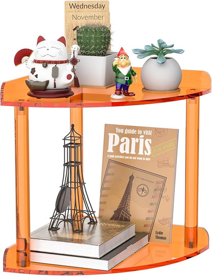 2 Tier Acrylic Corner Shelf Organizer Storage 9.5x9.5x8 Inch, Orange Countertop Corner Shelf for Bathroom, Kitchen, Bedroom, Office, Study Room