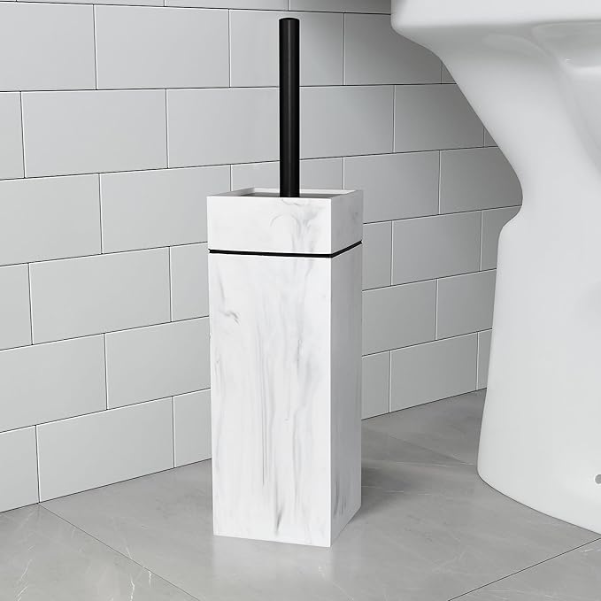 Black Line Design Resin Toilet Bowl Holder and Brush Set, Stylish Bathroom Cleaning Tool with Durable Bristles, Compact and Functional
