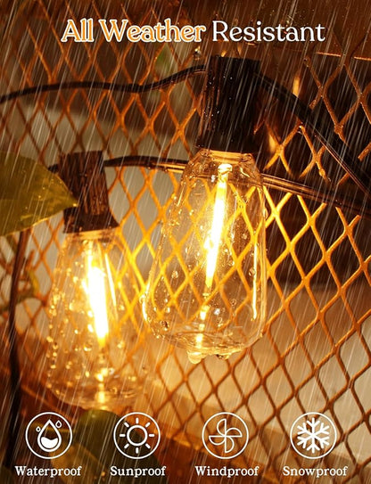 150 FT Outdoor String Lights for Outside – LED Patio Lights Waterproof with Dimmer Remote – Hanging Lights Shatterproof ST38 Vintage Edison Bulbs Porch Backyard Cafe Bistro