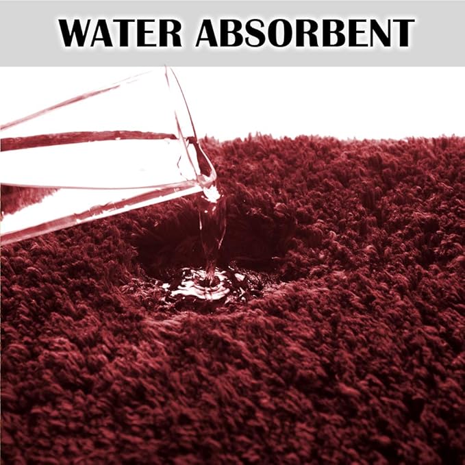 Suchtale Non Slip Bath Mat - Soft Microfiber Shaggy Bath Mat, Machine Washable, Thick Plush U Shape Toilet Rug (20 x 24, Red)