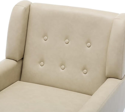 UIXE Faux Leather Accent Chair, Modern Arm Club Chair Upholstered Armchair for Living Room, Comfy Single Sofa Seats Button Tufted Reading Seating, Cream