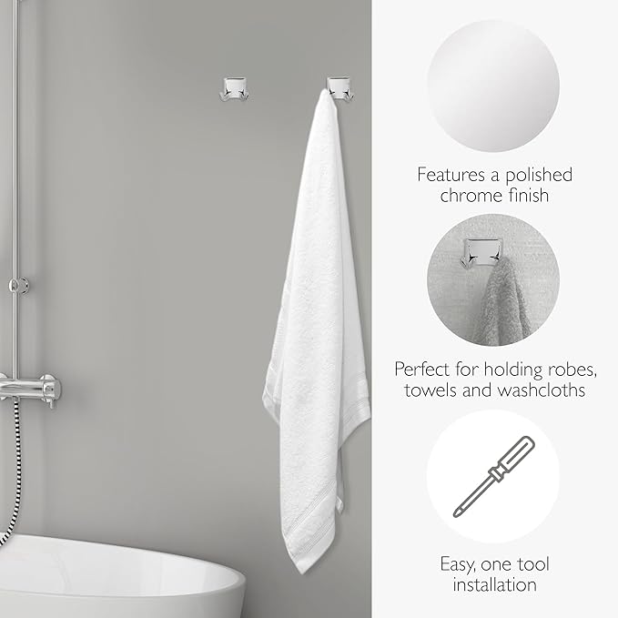 Design House Millbridge 4 Piece Bathroom Accessory Set, Towel Bar, Robe Hook, Toilet Paper Holder, Towel Ring, Easy Installation, Polished Chrome, 25.81 in L x 1.97 in W x 6.44 in H, Item 534628