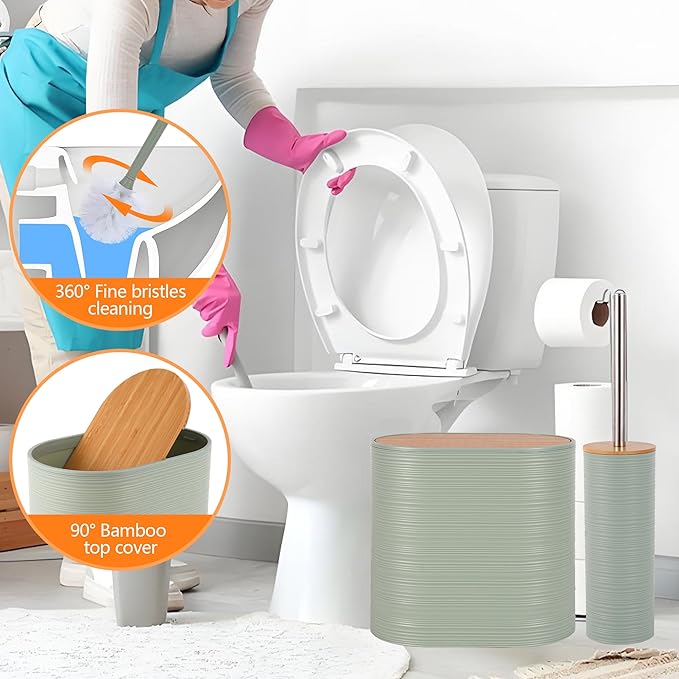 Bathroom Accessory Set,10 PCS LightGreen Bathroom Set with Trash Can,Toothbrush Holder,Soap Dispenser,Toothbrush Cup,Vanity Tray,Soap Dish,Toilet Brush,Qtip Holders