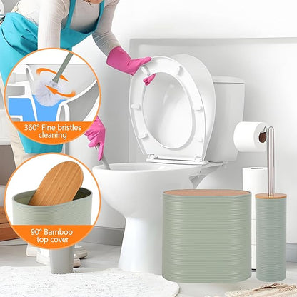 Bathroom Accessory Set,10 PCS LightGreen Bathroom Set with Trash Can,Toothbrush Holder,Soap Dispenser,Toothbrush Cup,Vanity Tray,Soap Dish,Toilet Brush,Qtip Holders