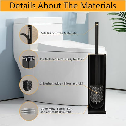 BGL Toilet Brush and Holder Set 2 Packs Aluminium Free Standing, Bathroom Storage and Organization Toilet Bowl Cleaner Brush and Holder, Square Design Sturdy and Space Saving