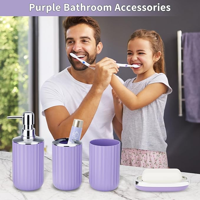 24 PCS Purple Bathroom Accessories Set with Shower Curtain and Rugs, Bathroom Sets with Extra Soft and Absorbent Bath Rugs Shower Curtain Bathroom Accessory for Bath