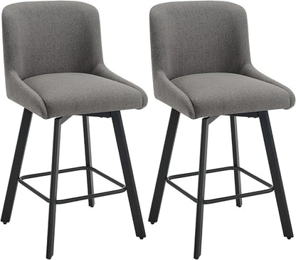 Swivel Bar Stools Set of 2, 26''H Upholstered Barstools with Backs, Modern Counter Height Bar Stool Chairs for Kitchen Island, Metal Legs, Fabric, Gray Counter Stools