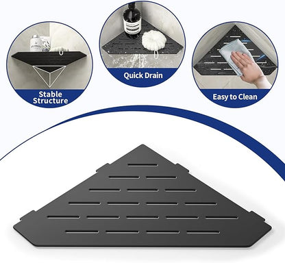 Corner Shower Shelf 10" Matte Black 304 Stainless Steel Pentagonal Heavy Duty Floating Corner Sheves Slot Design Recessed Bathroom Shelf for Tiled Wall 2 Pack, No Drilling Needed