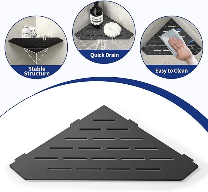 Corner Shower Shelf 10" Matte Black 304 Stainless Steel Pentagonal Heavy Duty Floating Corner Shelves Slot Design Recessed Bathroom Shelf for Tiled Wall, No Drilling Needed