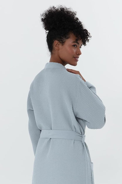 Women’s Luxury Waffle Shawl Collar, Hooded Robe w Piping – Lightweight, Long, Ultra Soft Spa Sleepwear Bathrobe