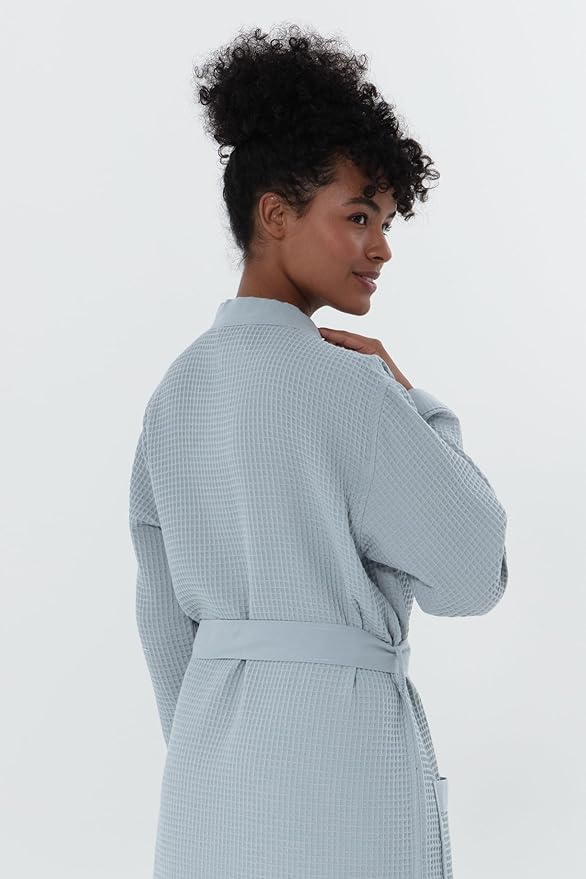 Women’s Luxury Waffle Shawl Collar, Hooded Robe w Piping – Lightweight, Long, Ultra Soft Spa Sleepwear Bathrobe