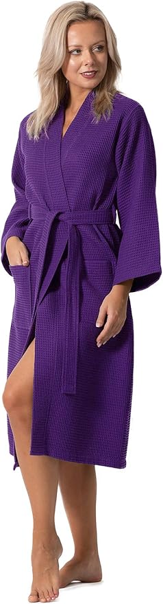 Turkish Linen Waffle Knit Lightweight Kimono Spa & Bath Robes for Women - Quick Dry - Soft