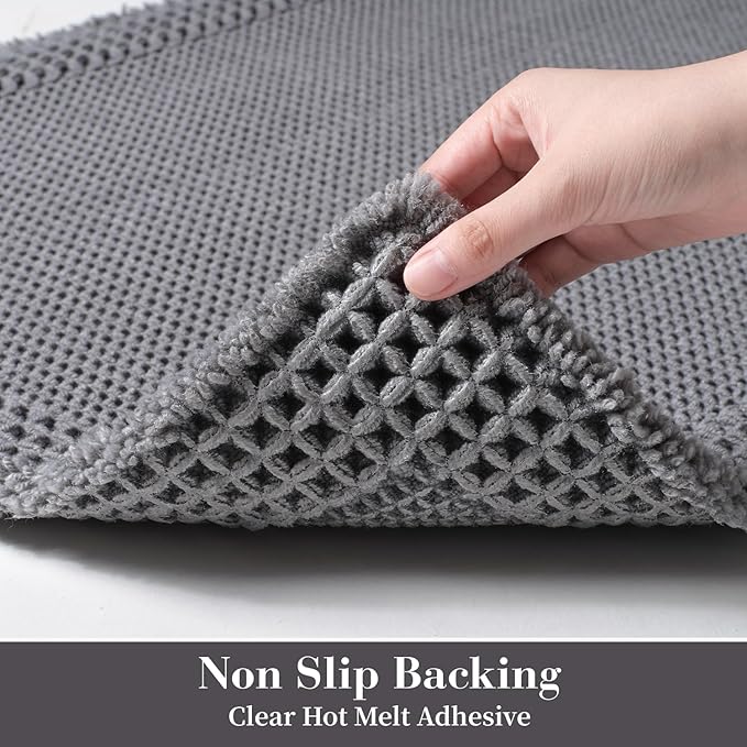 RESARE Waffle Bath Mat, Super Absorbent Non-Slip Machine Washable, Ultra Soft Boho Bath Rug with Tassels, Upgraded Bordered Design, 18"x30" Dark Grey