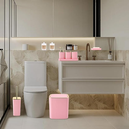 Pink Bathroom Accessories Set - Gorgeous Bathroom Set, 10PC Bathroom Accessory Set, Toilet Brush, Trash Can, Qtip Holder Dispenser & Soap Dispenser