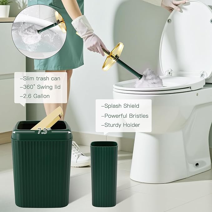 32PCS Bathroom Sets with Shower Curtain and Rugs-Dark Green Bathroom Accessories,Non Slip Bathroom Rugs Set with Toilet Lid Cover, Waterproof Shower Curtain, 3PC Soap Dispenser with Trash Can