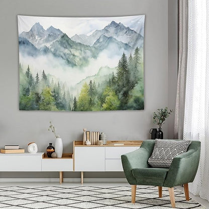 HZOHNAGO Mountain Tapestry Misty Green Forest Mountain Pattern Printed Wall Tapestry Wall Hanging for Bedroom Living Room Dorm 80" W x 60" H