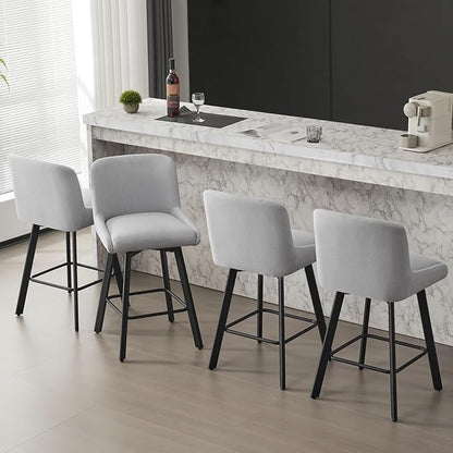 Swivel Bar Stools Set of 4, 26''H Upholstered Barstools with Backs, Modern Counter Height Bar Stool Chairs for Kitchen Island, Metal Legs, Fabric, Light Gray Counter Stools