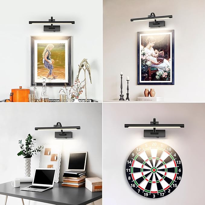 Picture Lights Battery Operated with Remote and Dimmable Function, Rechargeable Gallery Light Black Art Light Wireless Painting Lights 16'' Inch for Display, Portrait, Artwork, Warm White