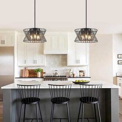 3-Lights Black Pendant Light Vintage Geometric Chandelier Light Fixture Adjustable Metal Lighting Fixtures for Kitchen Room Dining Room Foyer