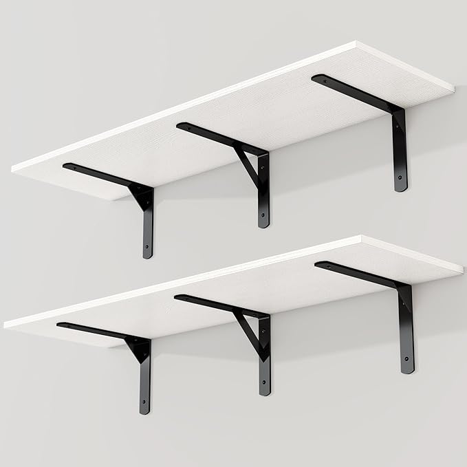 White Floating Shelves 40"W x 12"D, Deep Wall Shelves with Brackets for Books, Plant, 12 Inch Deep Bathroom Shelf Set of 2, Large Floating Shelf for Living Room, Bedroom, Kitchen, Set of 2