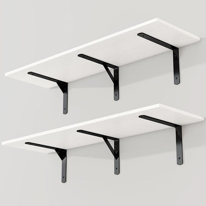 White Floating Shelves 40"W x 12"D, Deep Wall Shelves with Brackets for Books, Plant, 12 Inch Deep Bathroom Shelf Set of 2, Large Floating Shelf for Living Room, Bedroom, Kitchen, Set of 2