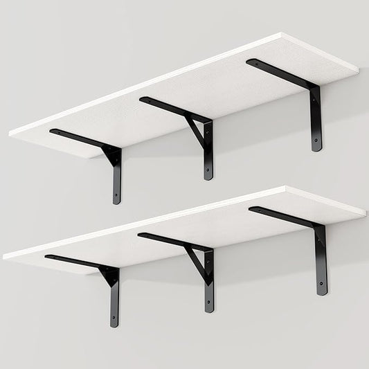 White Floating Shelves 40"W x 12"D, Deep Wall Shelves with Brackets for Books, Plant, 12 Inch Deep Bathroom Shelf Set of 2, Large Floating Shelf for Living Room, Bedroom, Kitchen, Set of 2